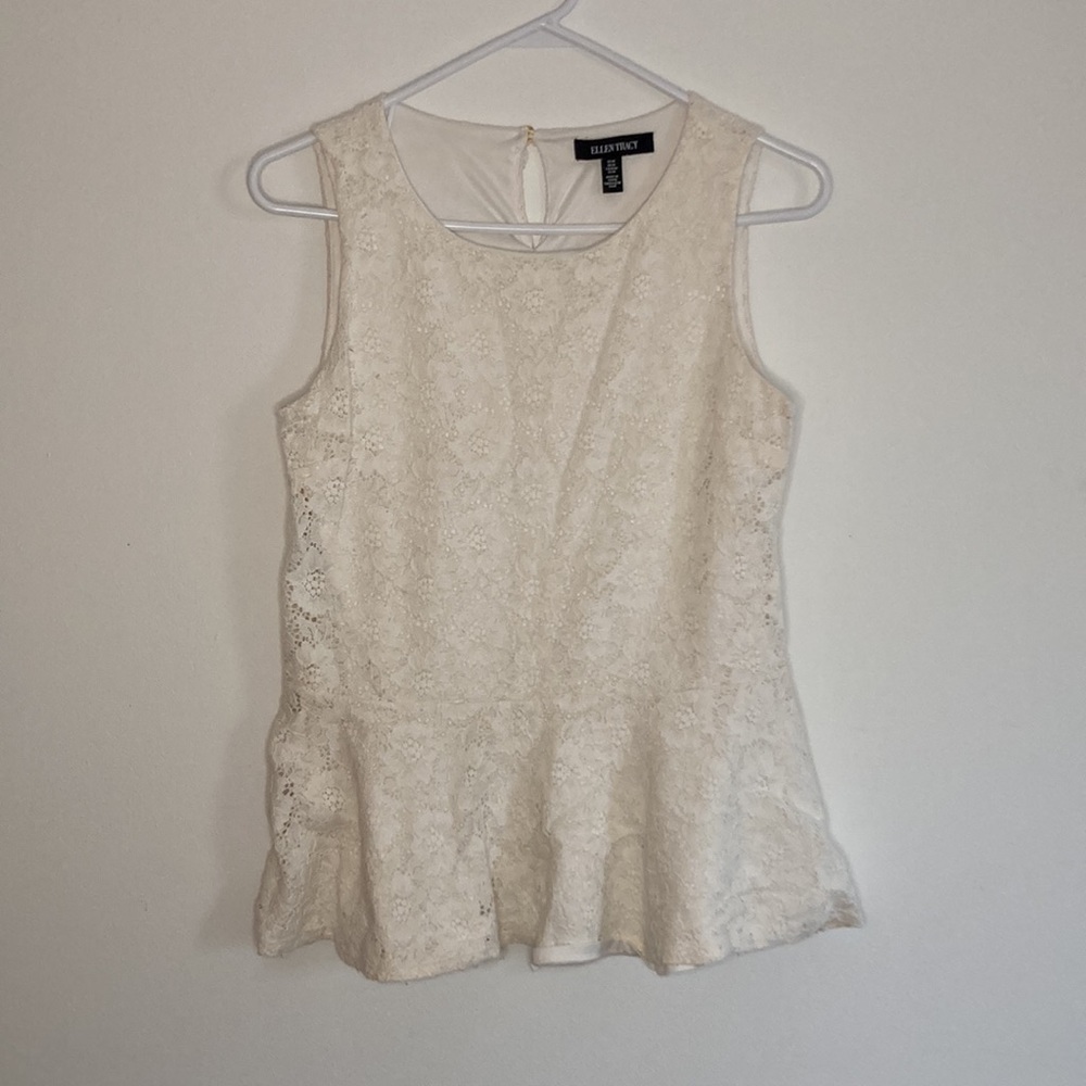 Ellen Tracy Lace Peplum Elegant Tank Top Size Medium